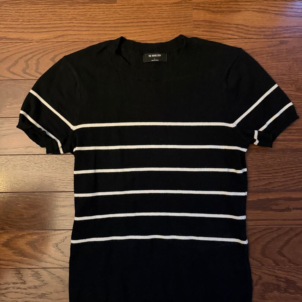 THE WORK SHOP Women’s Black & White Striped Crewneck Sweater Size Large
